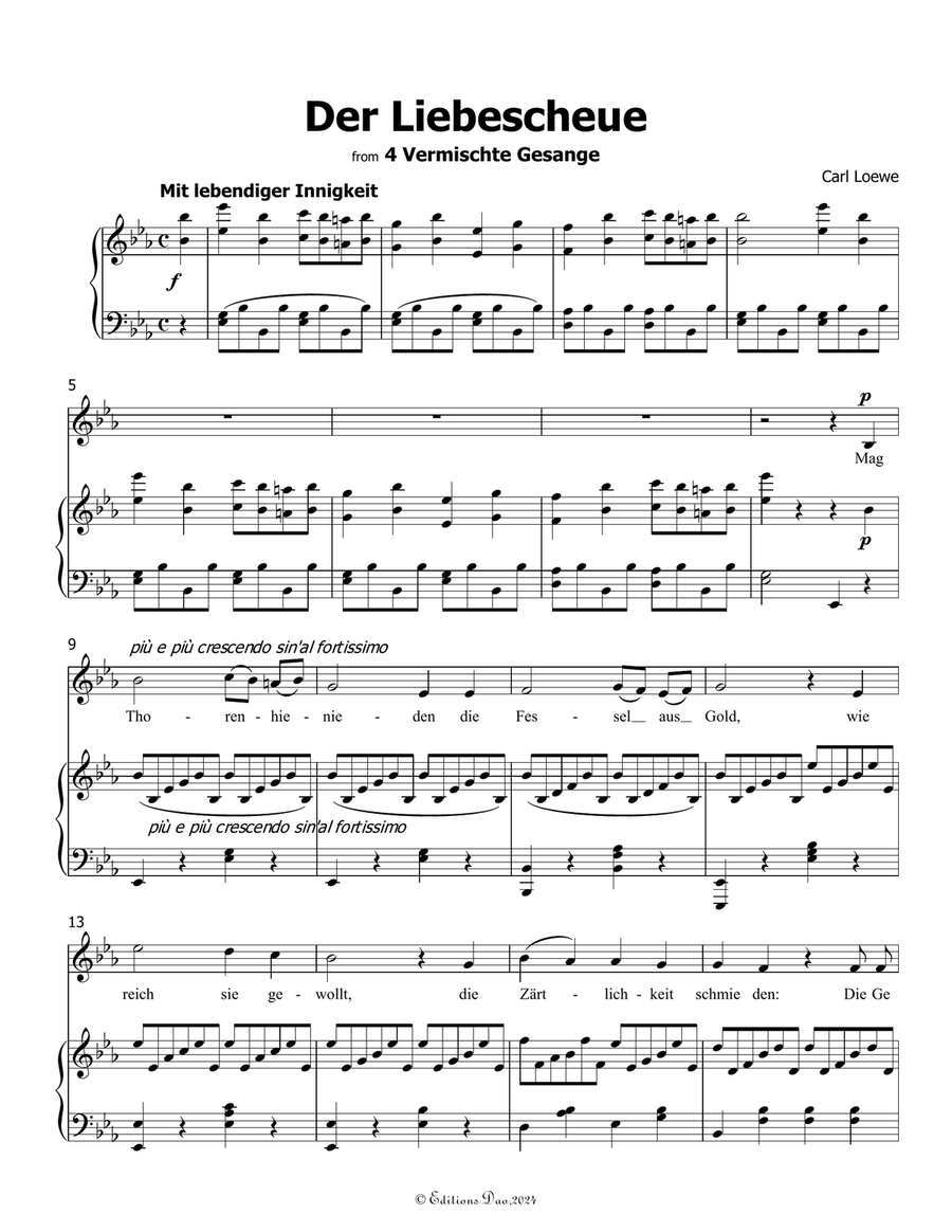 Der Liebescheue, by Carl Loewe, in E flat Major Voice scores gallery preview page 3