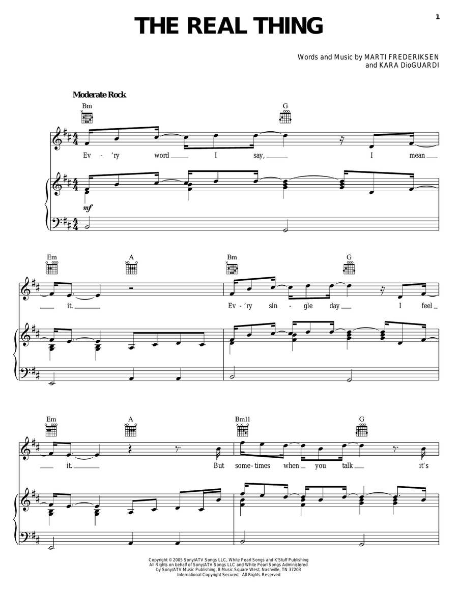 The Real Thing Piano, Vocal, Guitar scores gallery preview page 1
