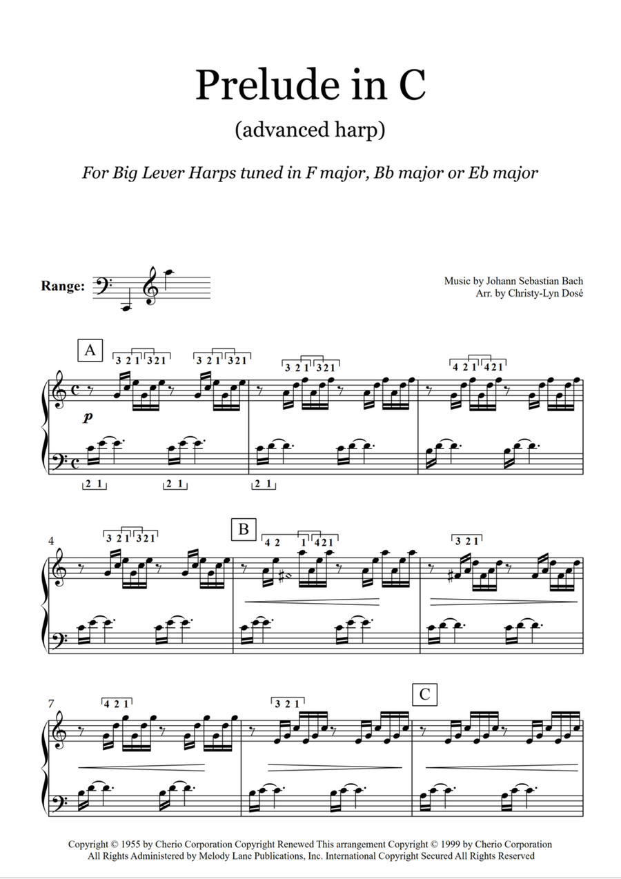 Prelude in C - Advanced for Harp Harp scores gallery preview page 2