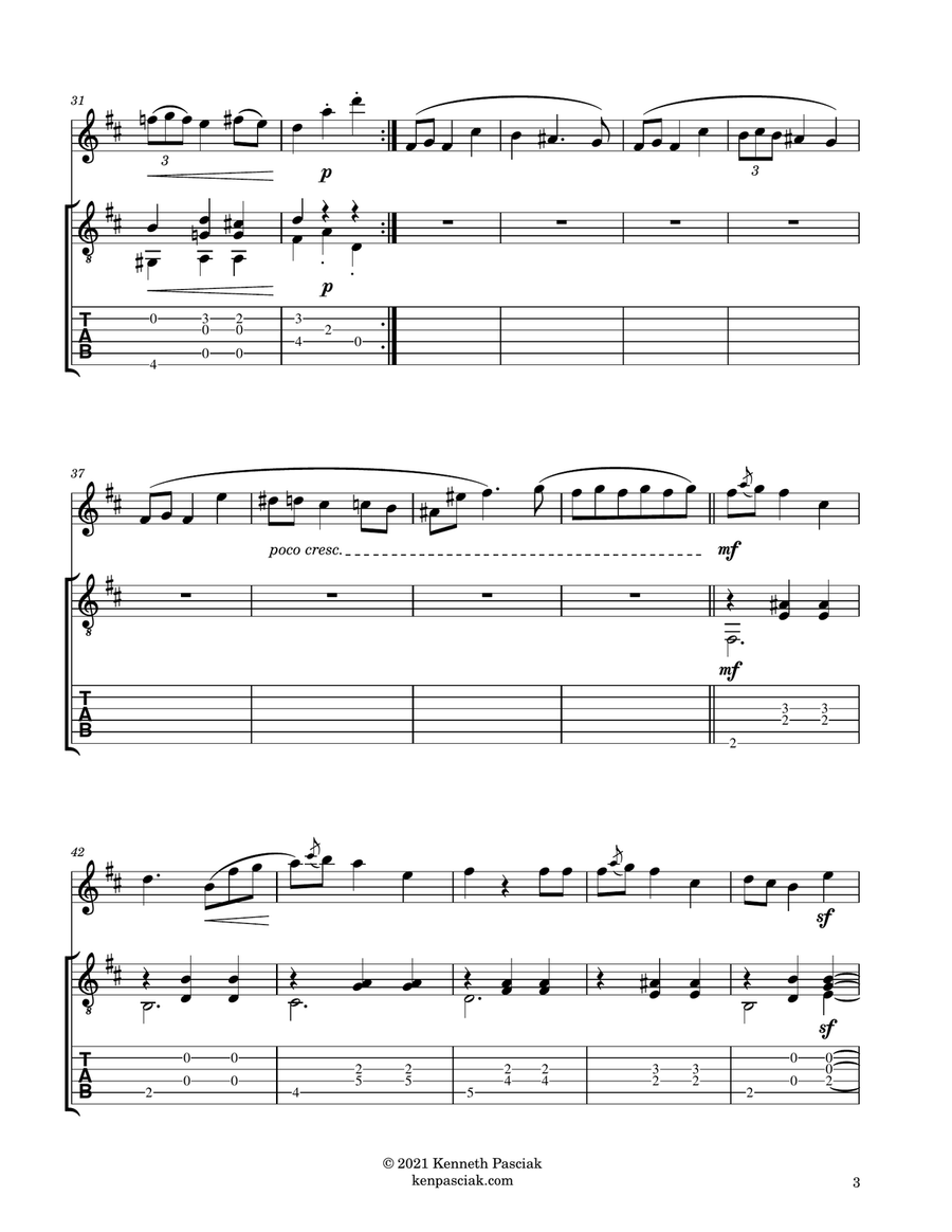 Mazurka Opus 67 No. 2 (for Flute or Violin and Guitar) Flute scores gallery preview page 5