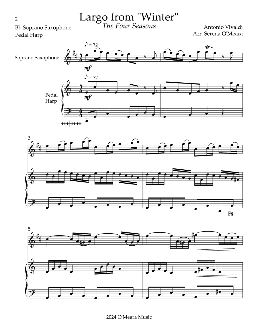 Largo from “Winter”, Duet for Bb Soprano Saxophone & Pedal Harp