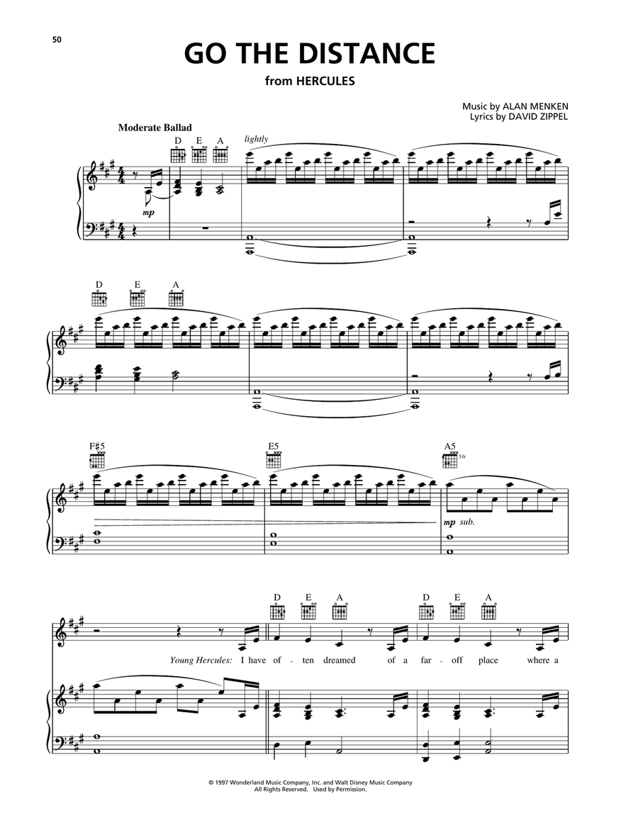 Go The Distance (from Hercules) Piano, Vocal, Guitar scores gallery preview page 1