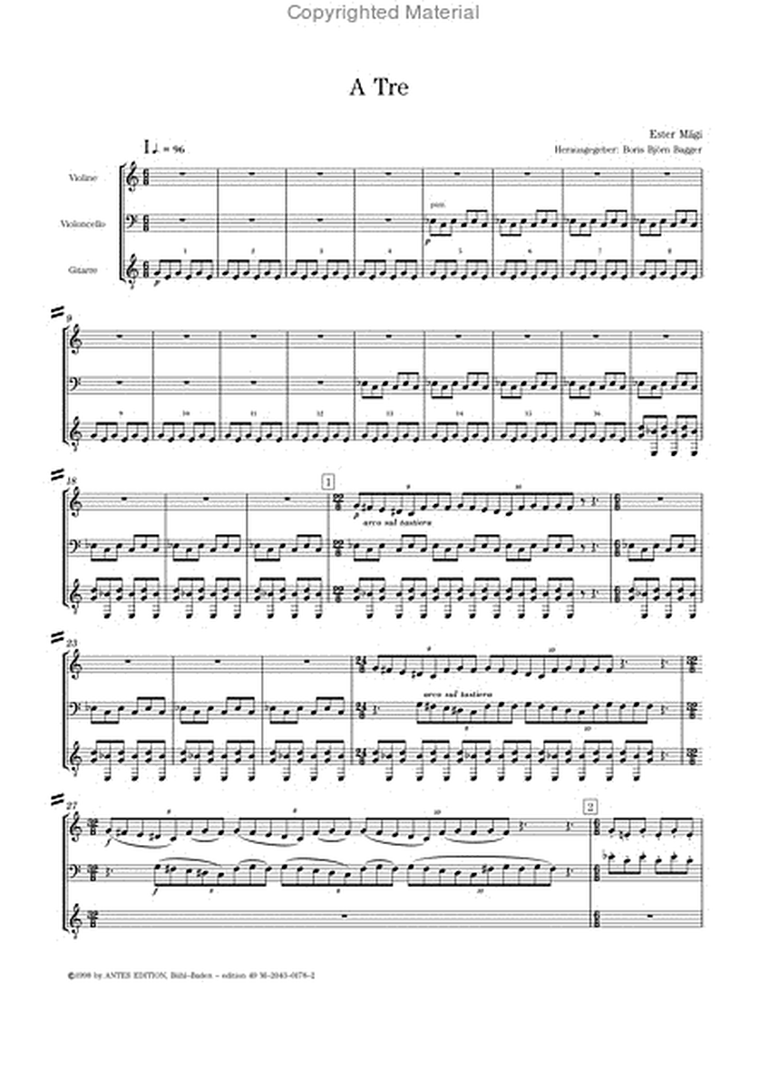 A tre (1991) fur Violine, Violoncello und Gitarre
