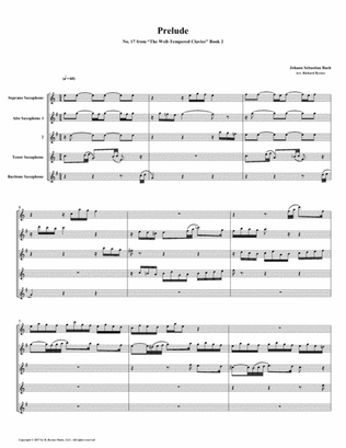 Prelude 17 from Well-Tempered Clavier, Book 2 (Saxophone Quintet)