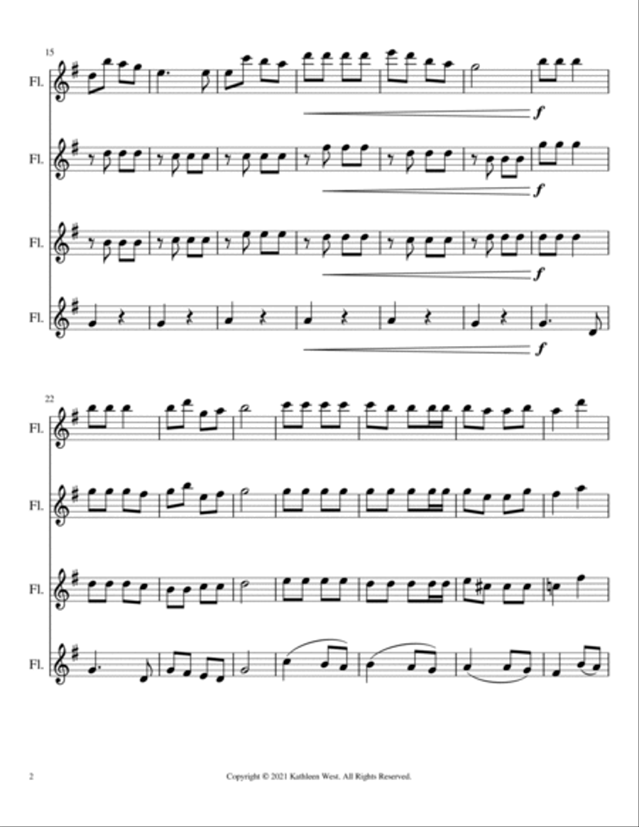 Jingle Bells for Flute Quartet Flute Quartet scores gallery preview page 2