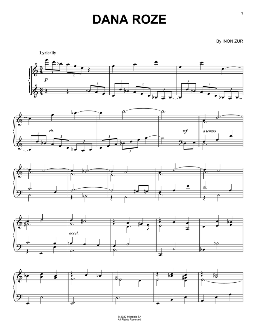 Dana Roze (from Syberia: The World Before) Piano Solo scores gallery preview page 1