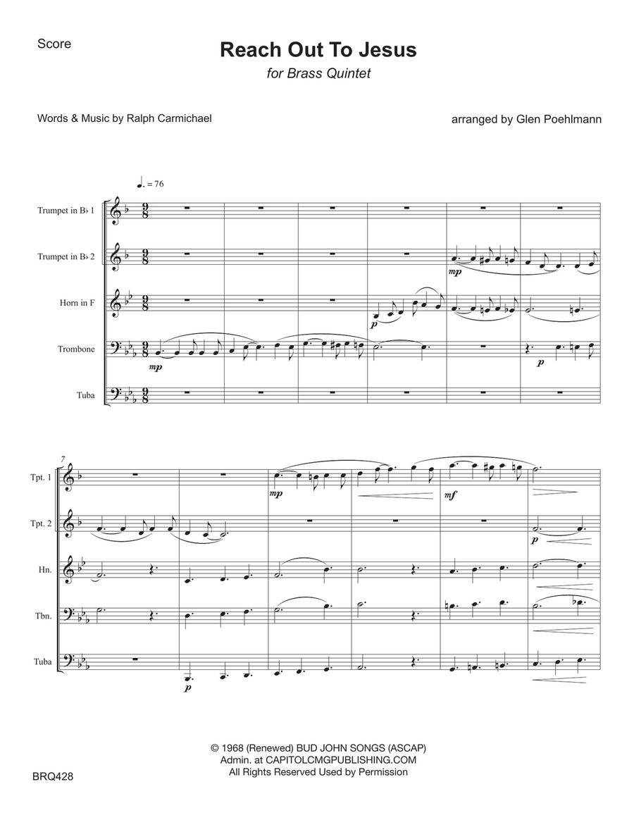 Reach Out To Jesus Brass Ensemble scores gallery preview page 1