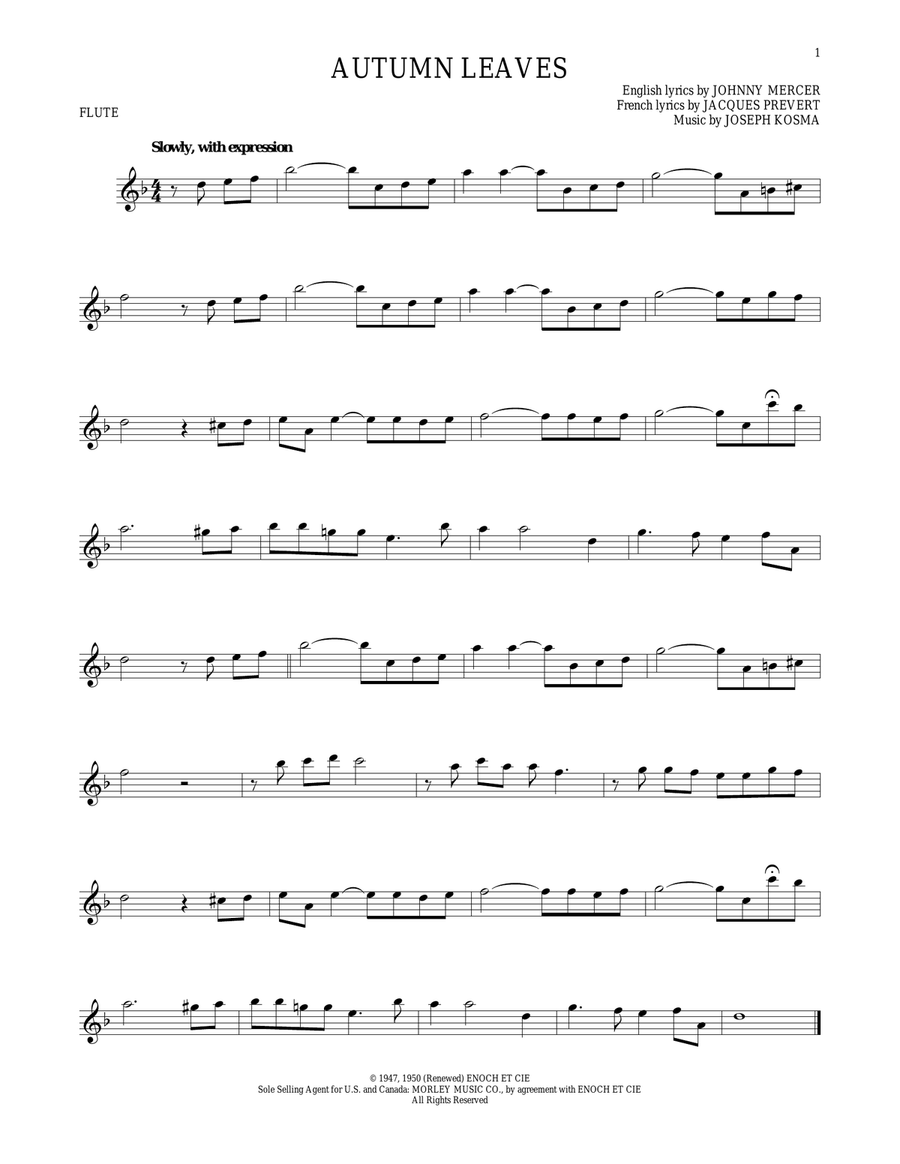 Autumn Leaves Flute Solo scores gallery preview page 1