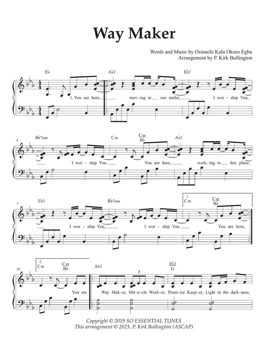 Way Maker Piano, Vocal scores gallery preview page 1