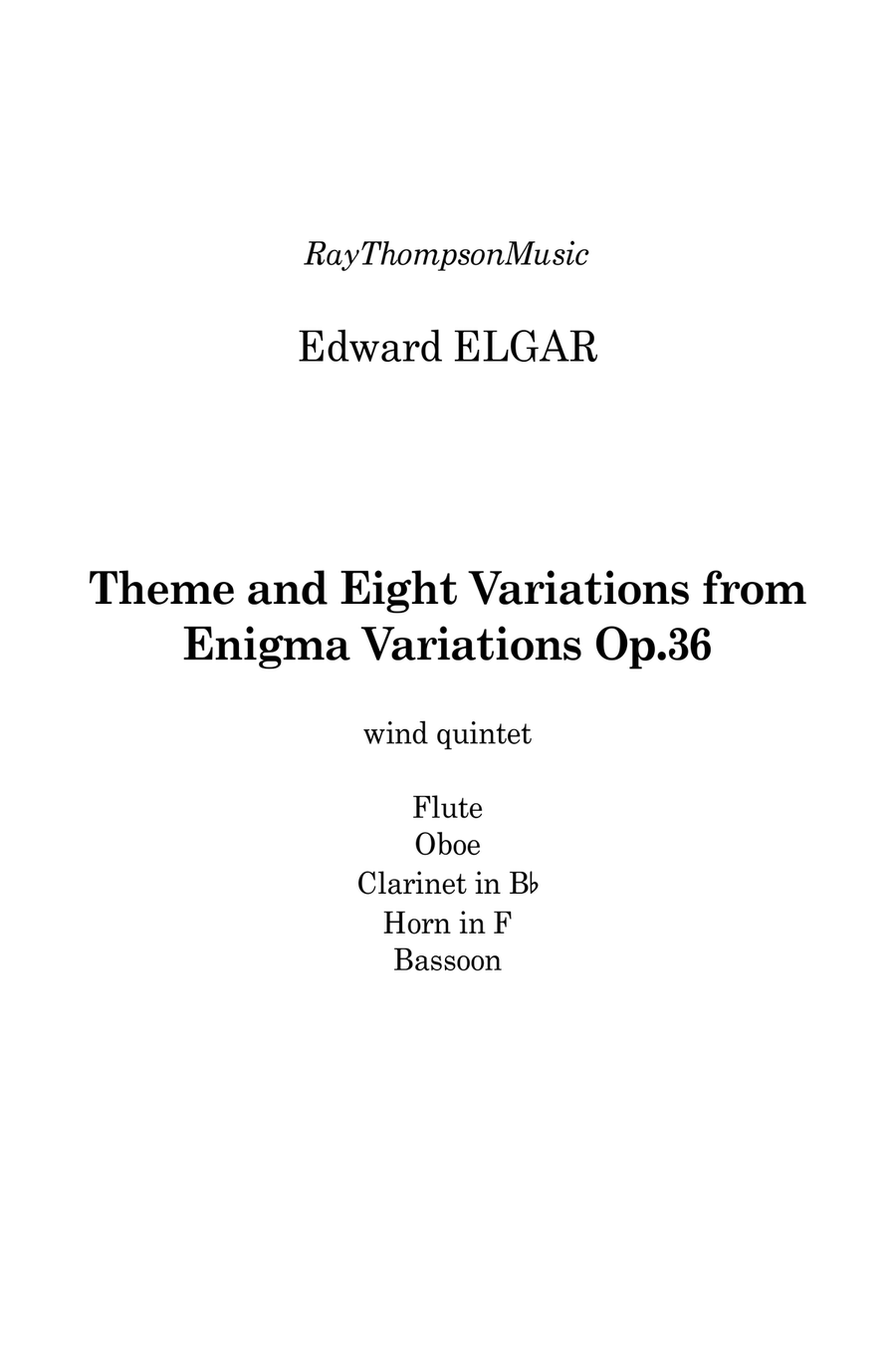 Elgar: Theme and Eight Variations (including Nimrod) from Enigma Variations Op.36 - wind quintet Woodwind Quintet scores gallery preview page 1