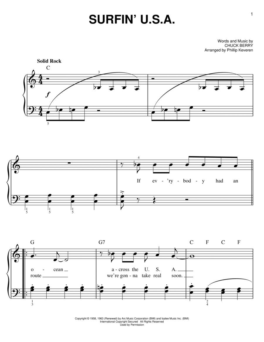 Surfin' U.S.A. (arr. Phillip Keveren) Easy Piano scores gallery preview page 1