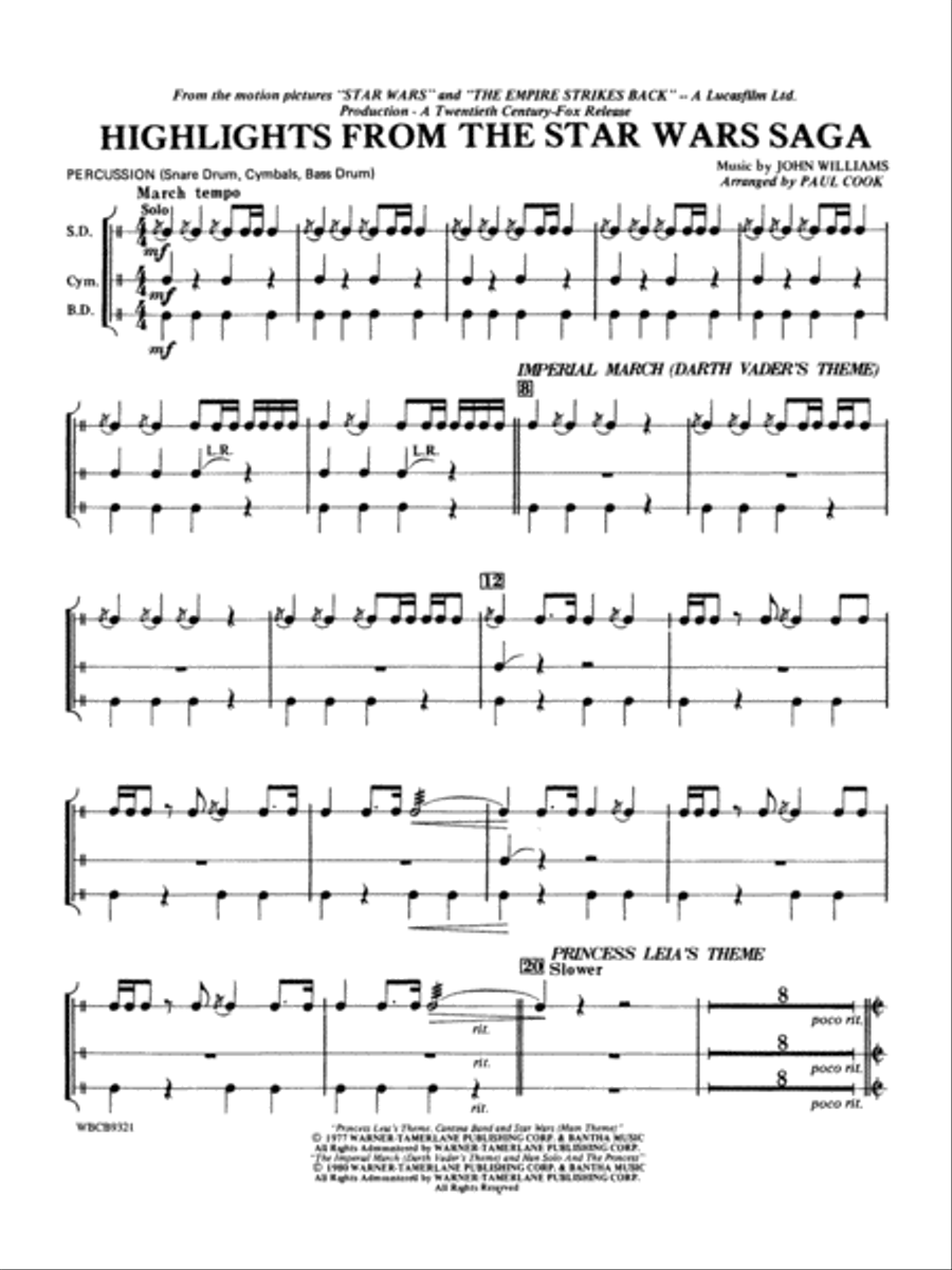 Highlights from the Star Wars Saga: 1st Percussion Concert Band scores gallery preview page 1