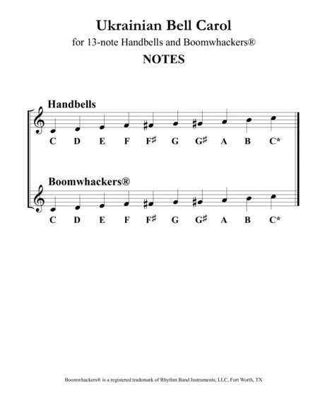 Ukrainian Bell Carol (for 13-note Bells and Boomwhackers with Black and White Notes) image number null