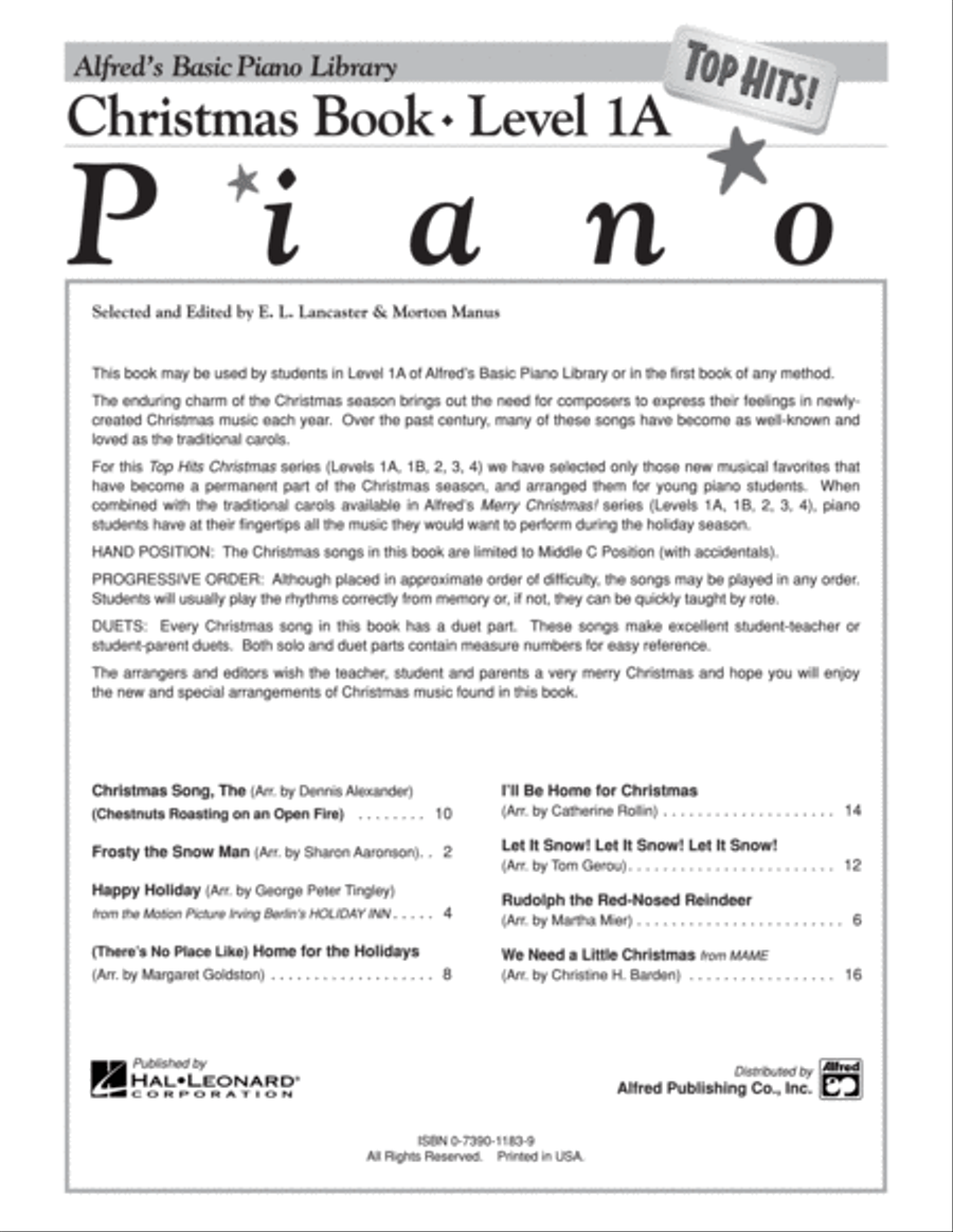 Alfred's Basic Piano Course Top Hits! Christmas, Book 1A Piano Method scores gallery preview page 2