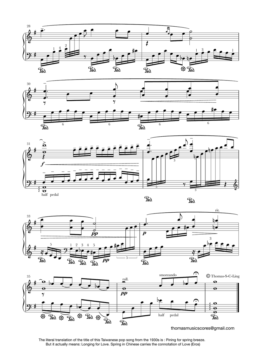 Longing for Love 望春风 （or Pining for spring) Piano Solo scores gallery preview page 3