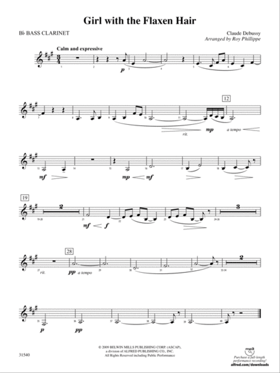 Girl with the Flaxen Hair: B-flat Bass Clarinet Full Orchestra scores gallery preview page 1
