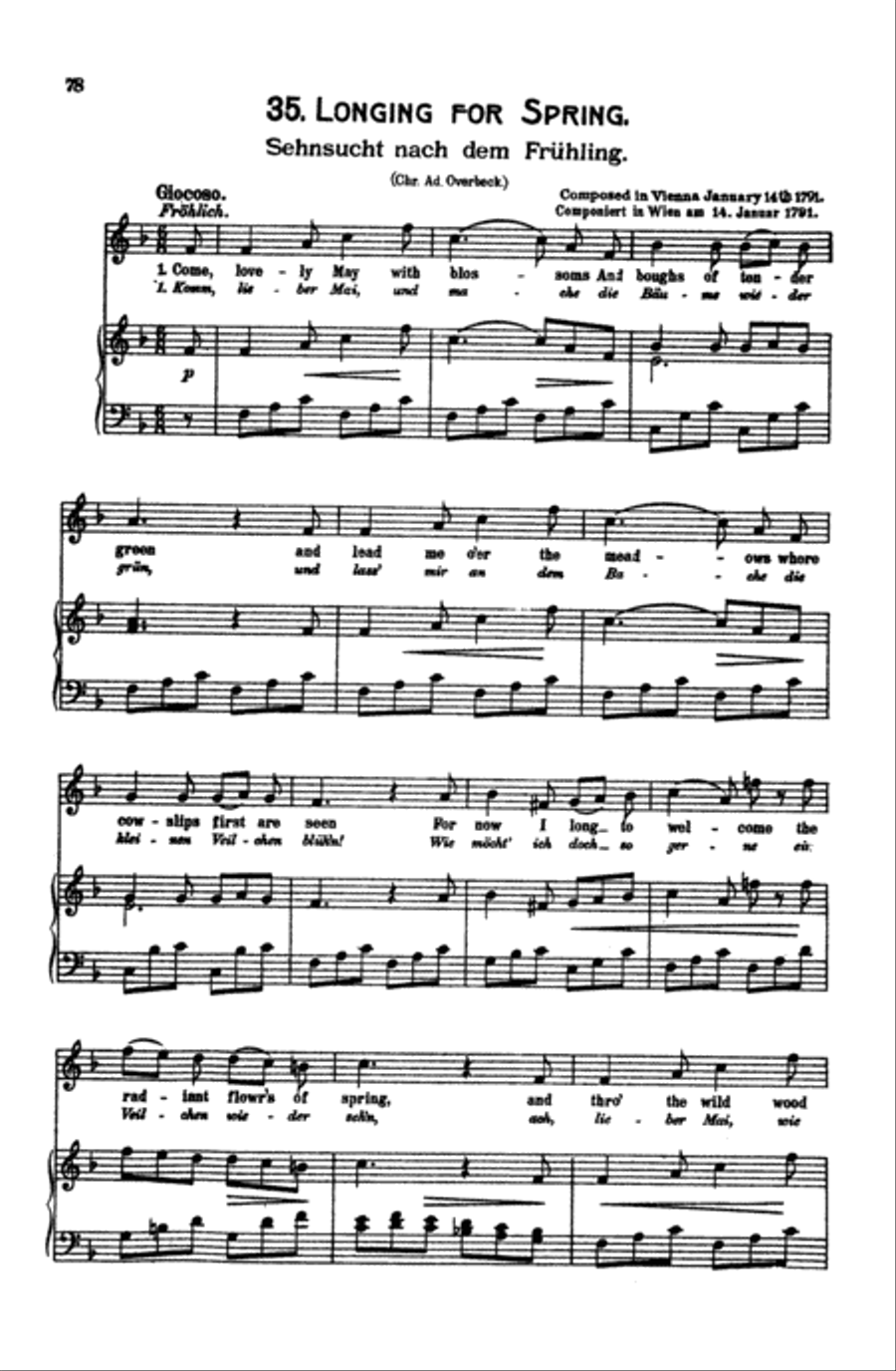 Mozart: 39 Songs for Medium High Voice (German/English/French/Italian) High Voice scores gallery preview page 1