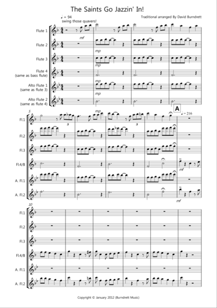 The Saints Go Jazzin' In! for Flute Quartet Flute Quartet scores gallery preview page 1