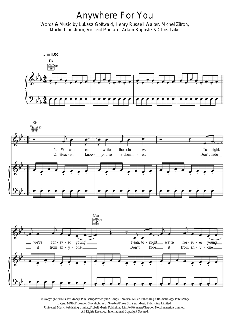 Anywhere For You Anywhere For You Piano, Vocal, Guitar scores gallery preview page 1