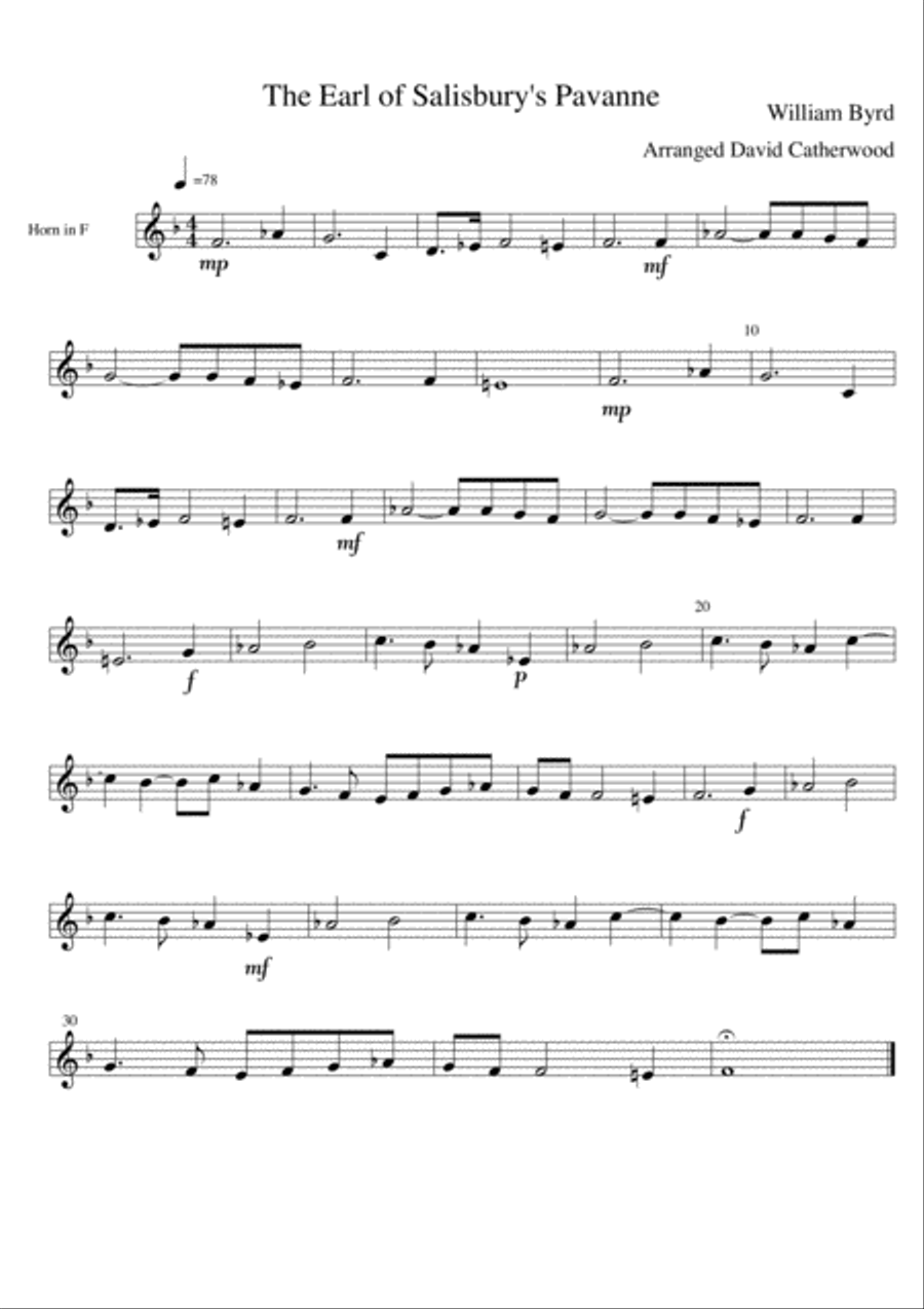 Brass (or Saxophone) Trio - Earl of Salisbury's Pavanne by William Byrd arranged David Catherwood Saxophone scores gallery preview page 3