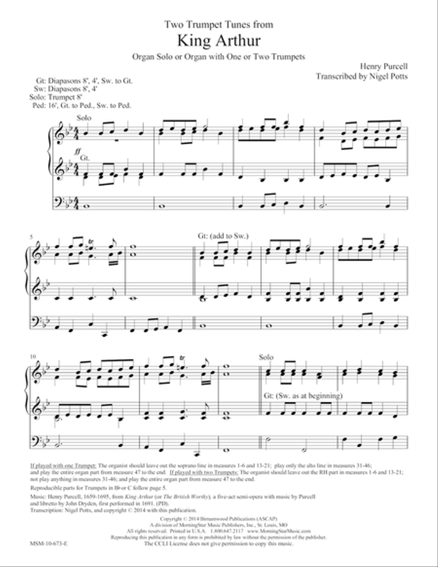 Two Trumpet Tunes from King Arthur (1691) Trumpet scores gallery preview page 1