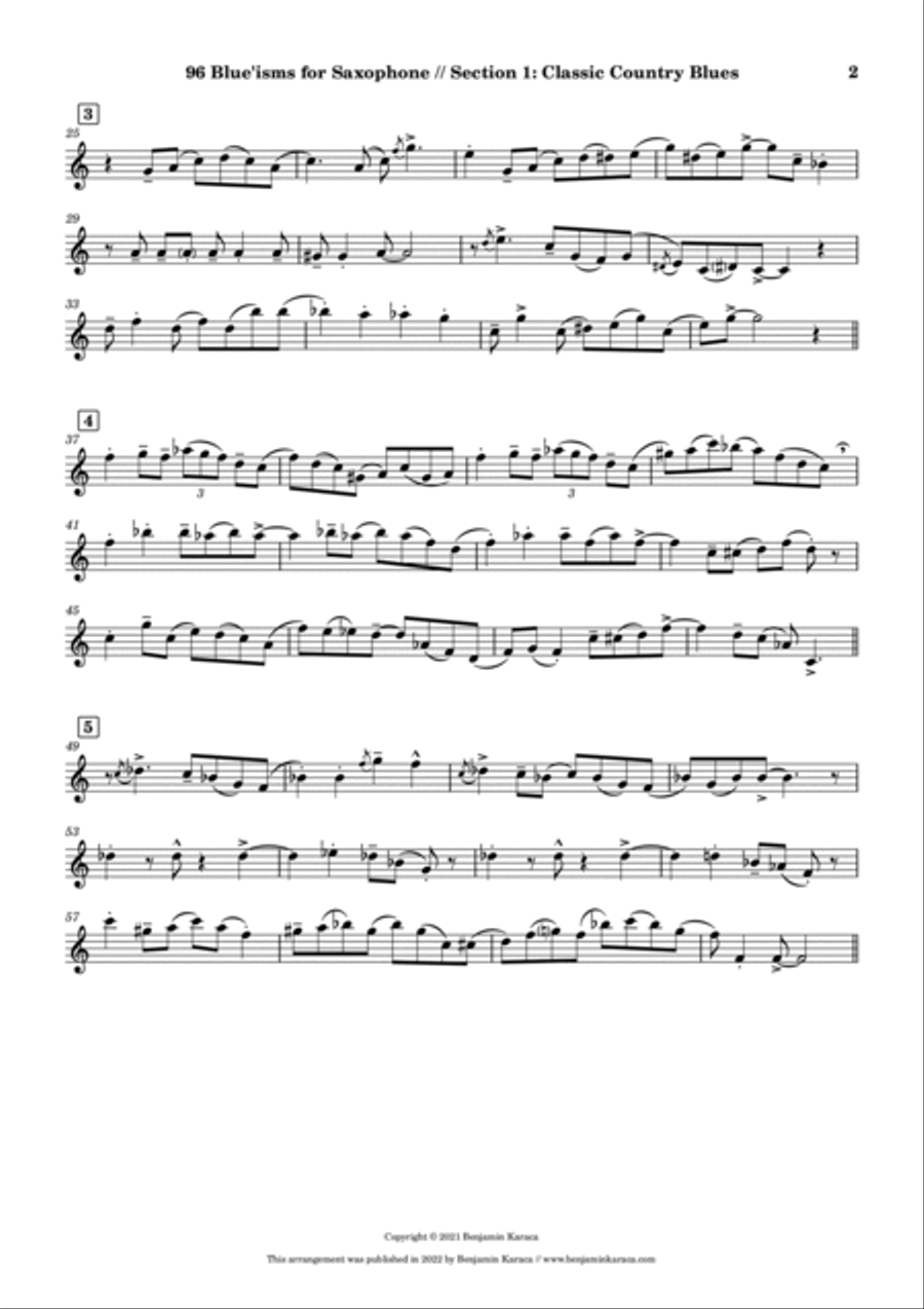96 Blue'isms. Jazz and Blues Etudes for all Saxophones Bass Saxophone scores gallery preview page 4