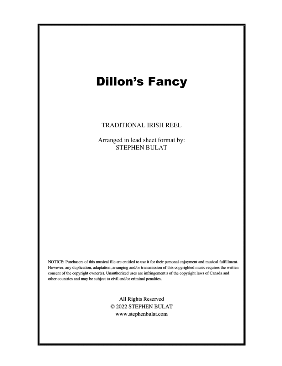 Book cover for Dillon's Fancy (Irish Traditional) - Lead sheet in original key of G