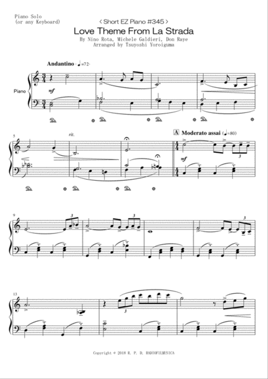 Love Theme From La Strada Easy Piano scores gallery preview page 1