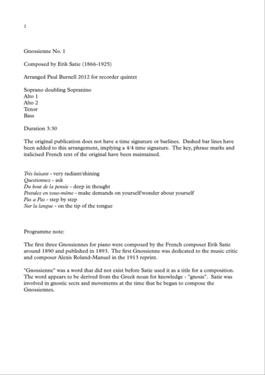 Gnossienne No. 1 Recorder scores gallery preview page 2