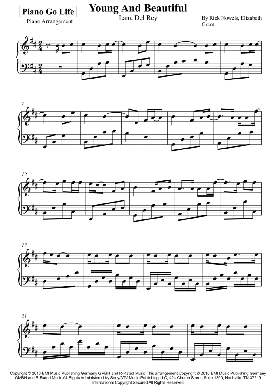 Young And Beautiful Piano Solo scores gallery preview page 1