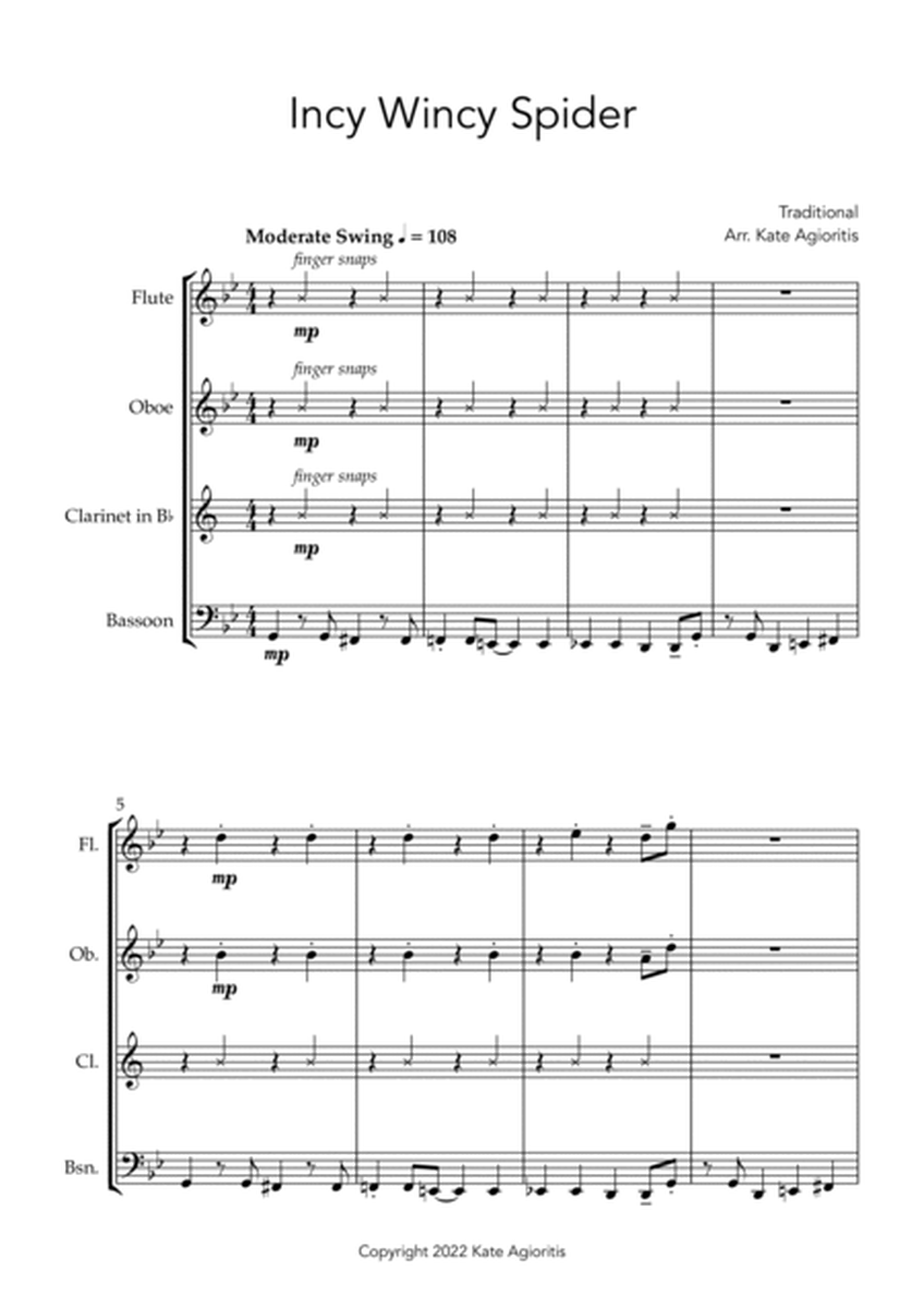 Incy Wincy Spider (Itsy Bitsy Spider) - Jazz Arrangement for Woodwind Quartet image number null