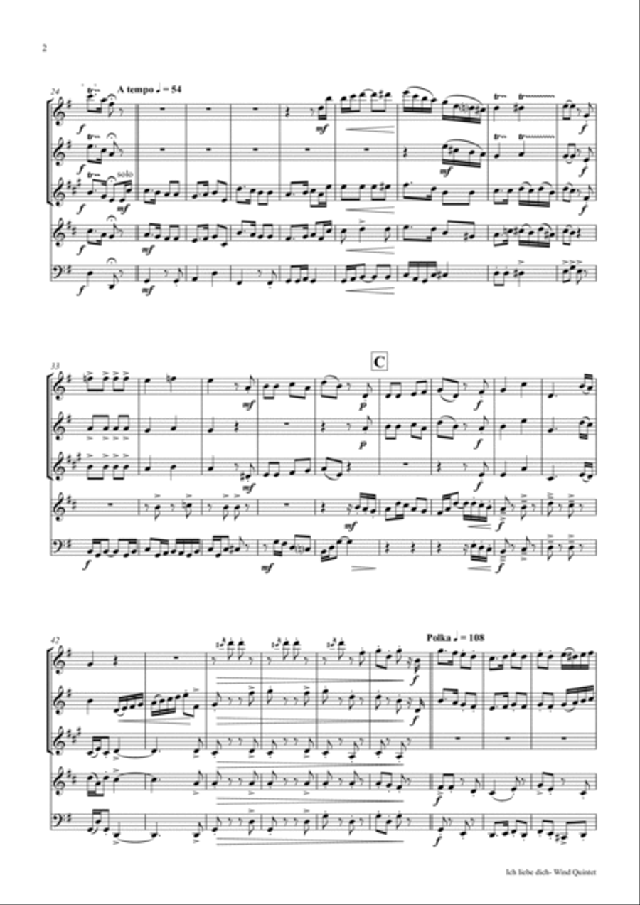 Ich liebe dich - Beethoven goes Polka - Wind Quintet Woodwind Quintet scores gallery preview page 2