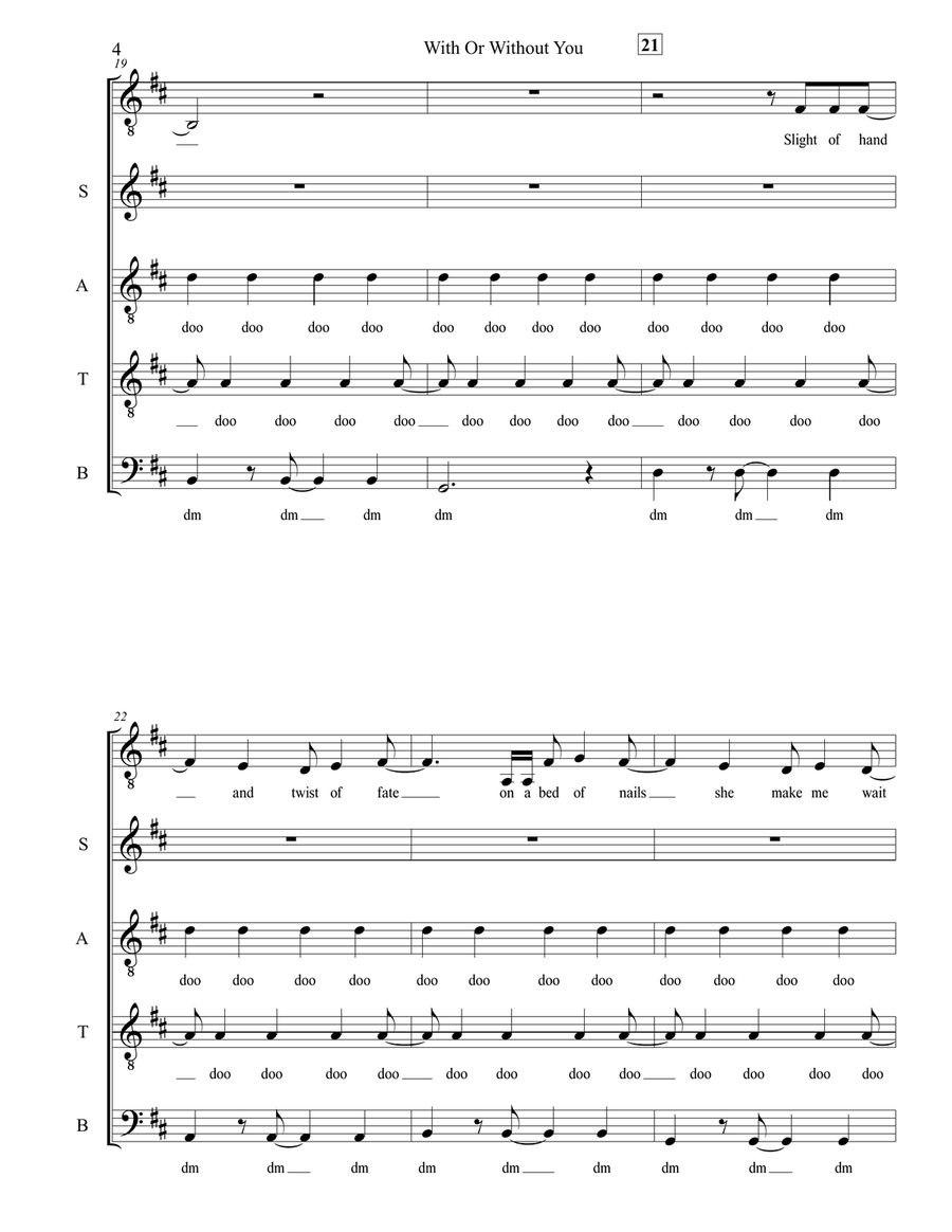 With Or Without You 4-Part scores gallery preview page 4