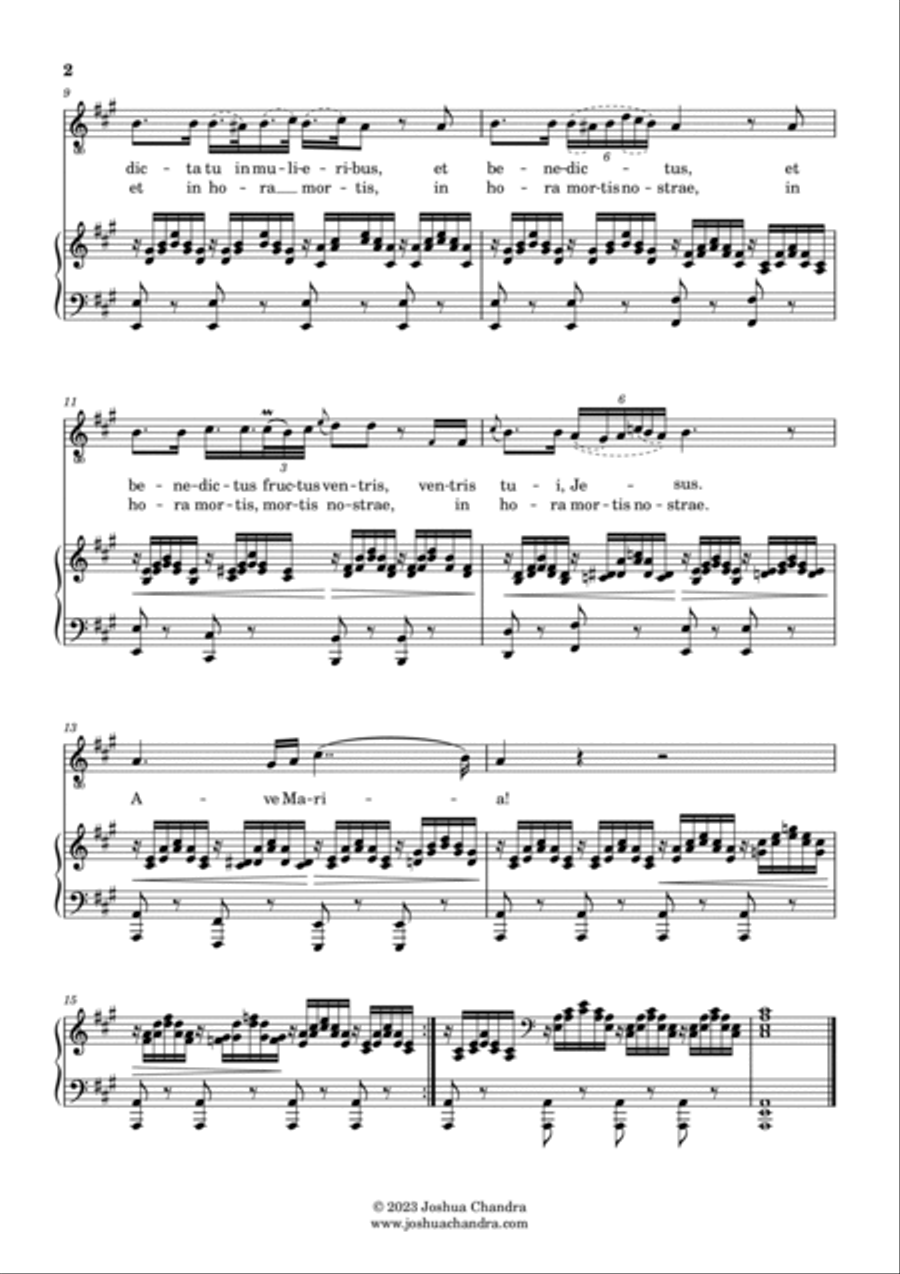 Ave Maria (Schubert) in A (Piano & Voice Parts in Latin) Voice scores gallery preview page 2