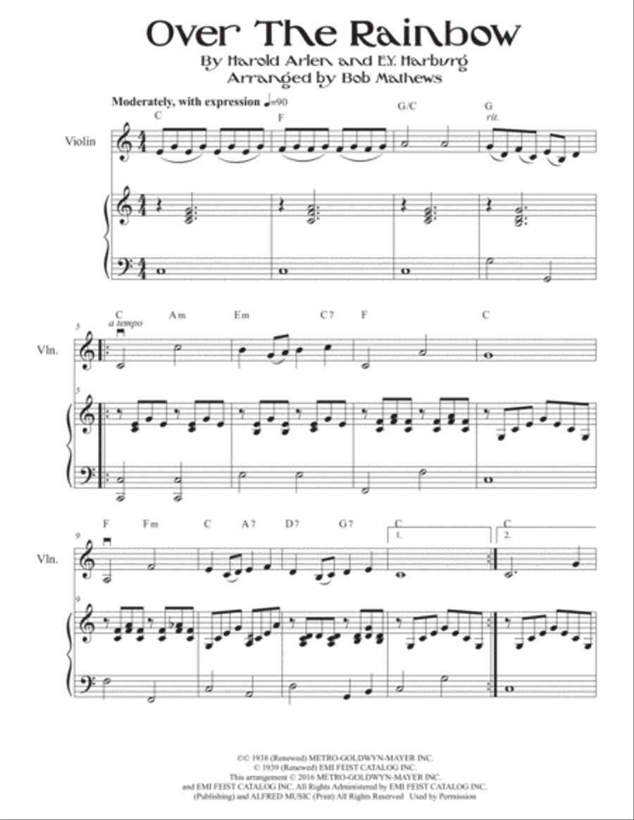 Over The Rainbow Violin scores gallery preview page 3