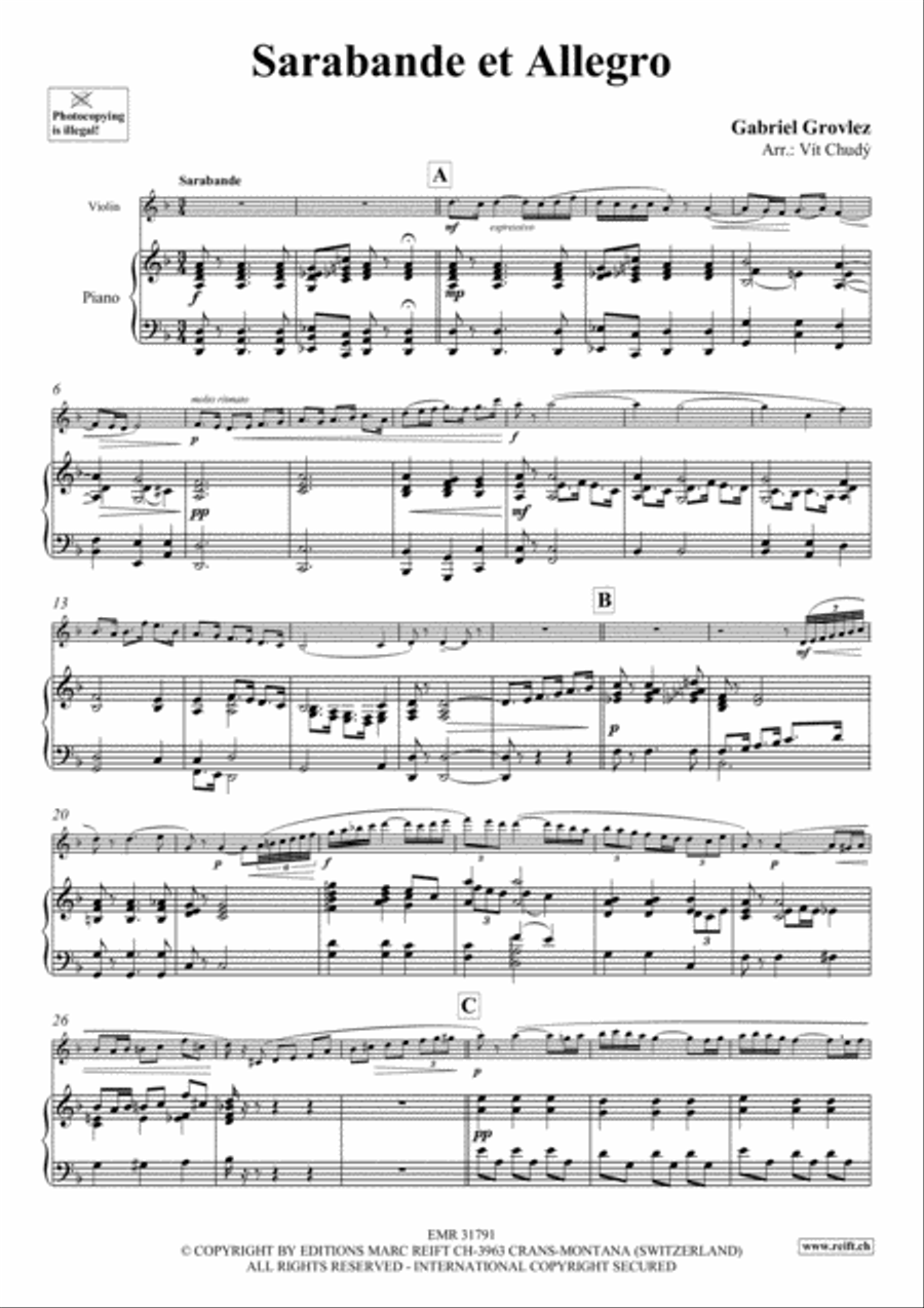 Sarabande et Allegro Violin Solo scores gallery preview page 5