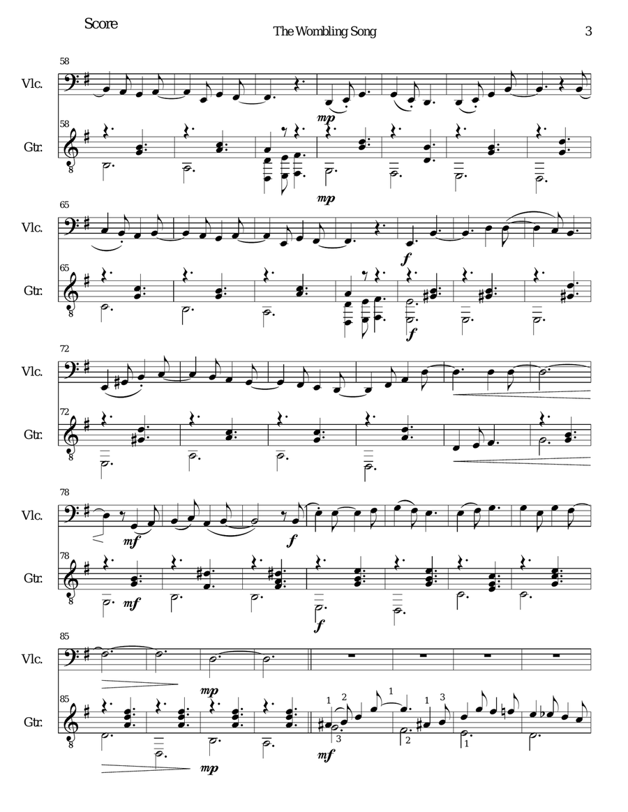 The Wombling Song String Duet scores gallery preview page 3