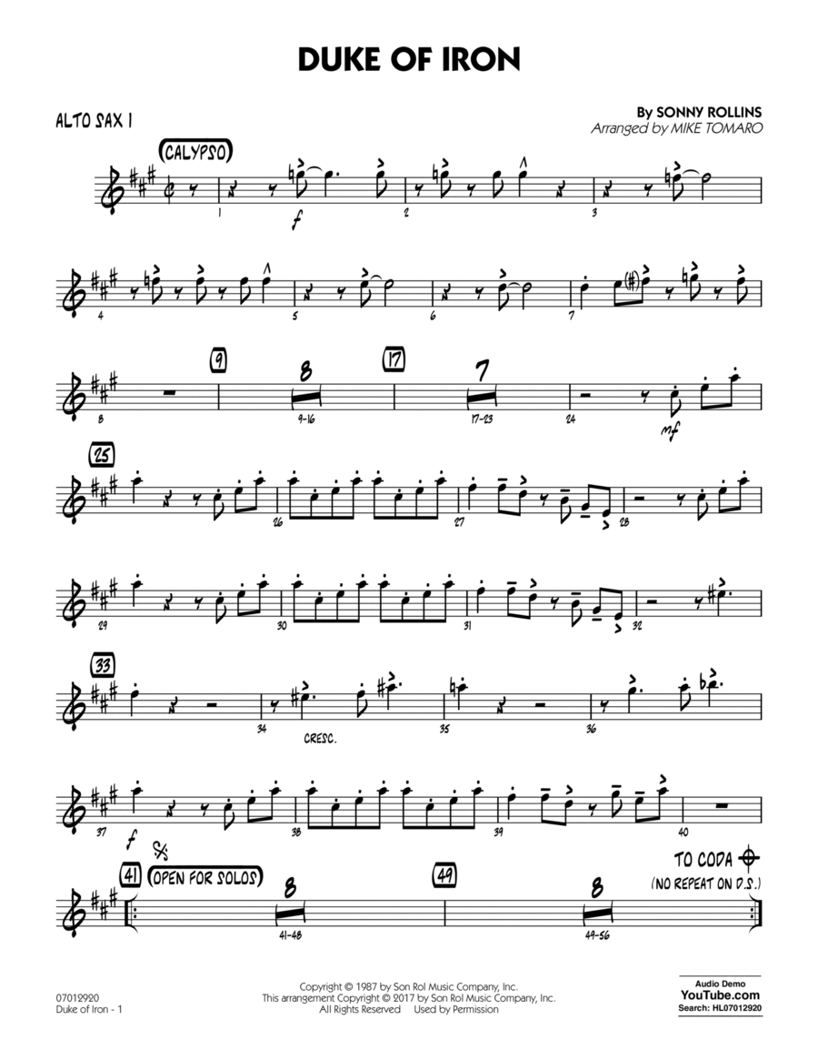 Duke Of Iron - Alto Sax 1 Alto Saxophone scores gallery preview page 1