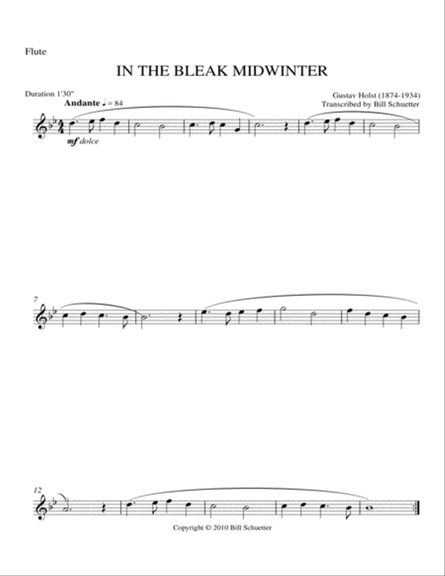 In the Bleak Midwinter Woodwind Quartet scores gallery preview page 2