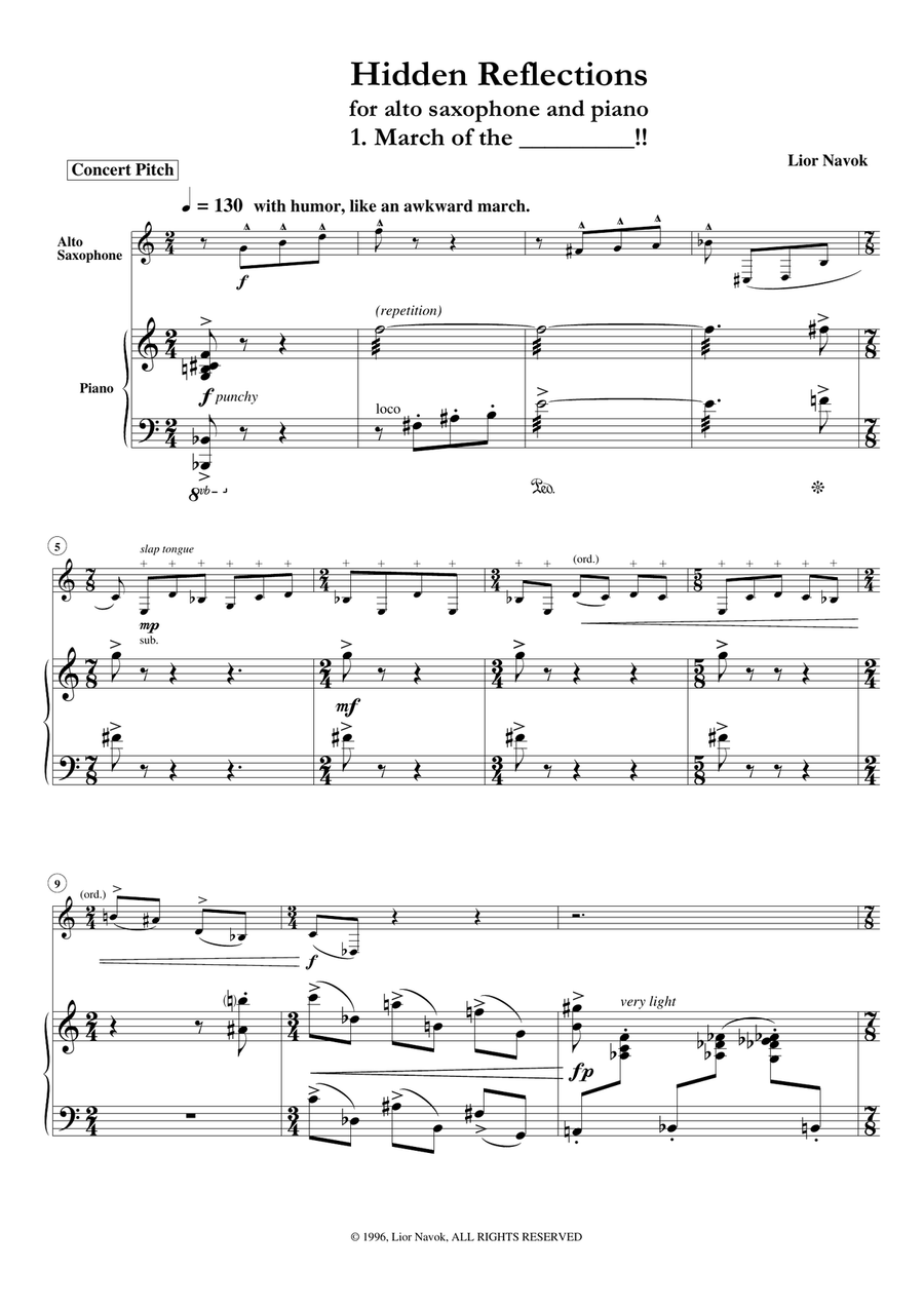 "Hidden Reflections" - for Alto Saxophone and Piano [Performance Score and Part] image number null