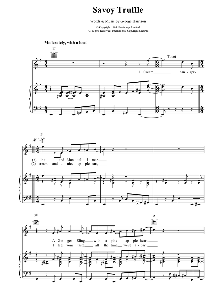 Savoy Truffle Savoy Truffle Piano, Vocal, Guitar scores gallery preview page 1
