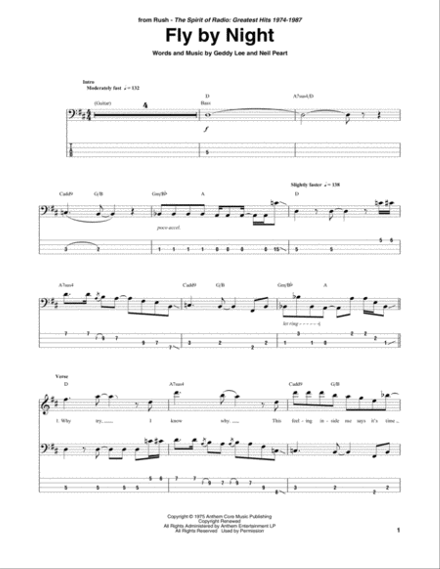 Fly By Night Fly By Night Guitar Tablature scores gallery preview page 1