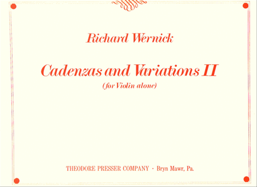 Cadenzas and Variations II by Richard Wernick Violin - Sheet Music