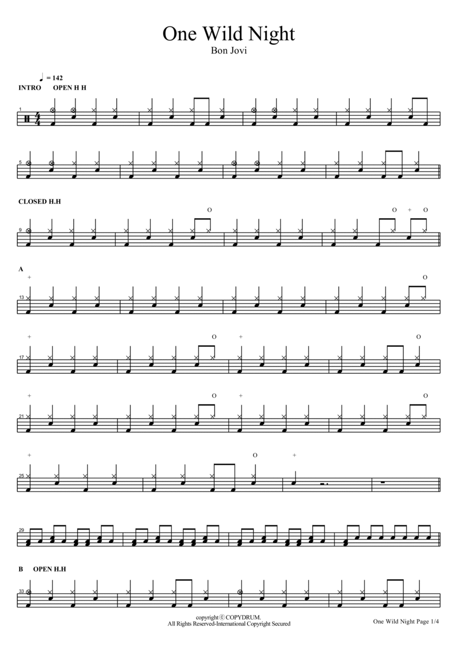 One Wild Night One Wild Night Drum Set scores gallery preview page 1