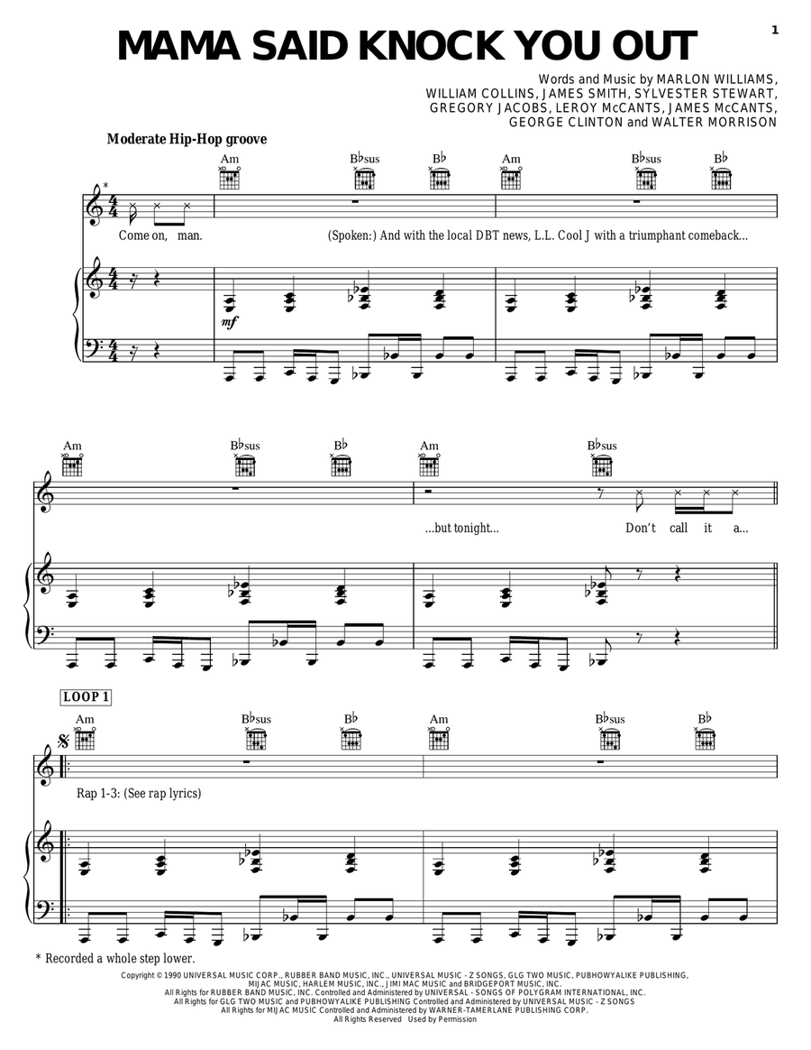 Mama Said Knock You Out Mama Said Knock You Out Piano, Vocal, Guitar scores gallery preview page 1