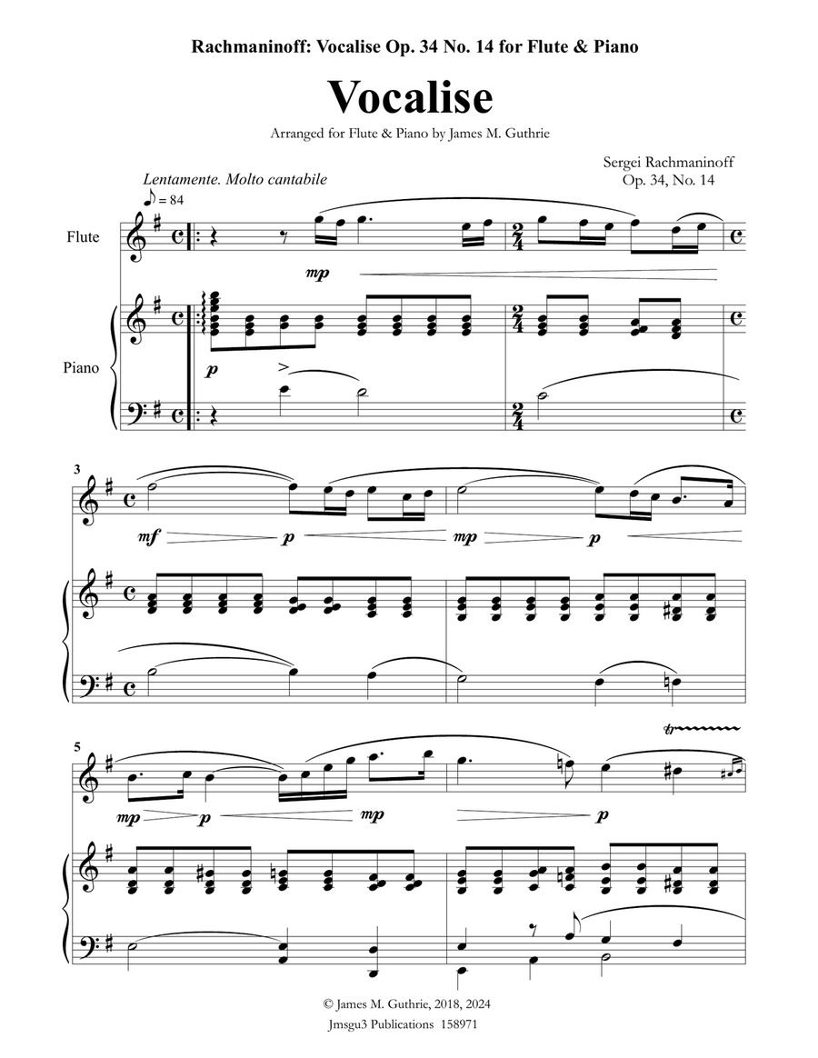 Rachmaninoff: Vocalise for Flute & Piano