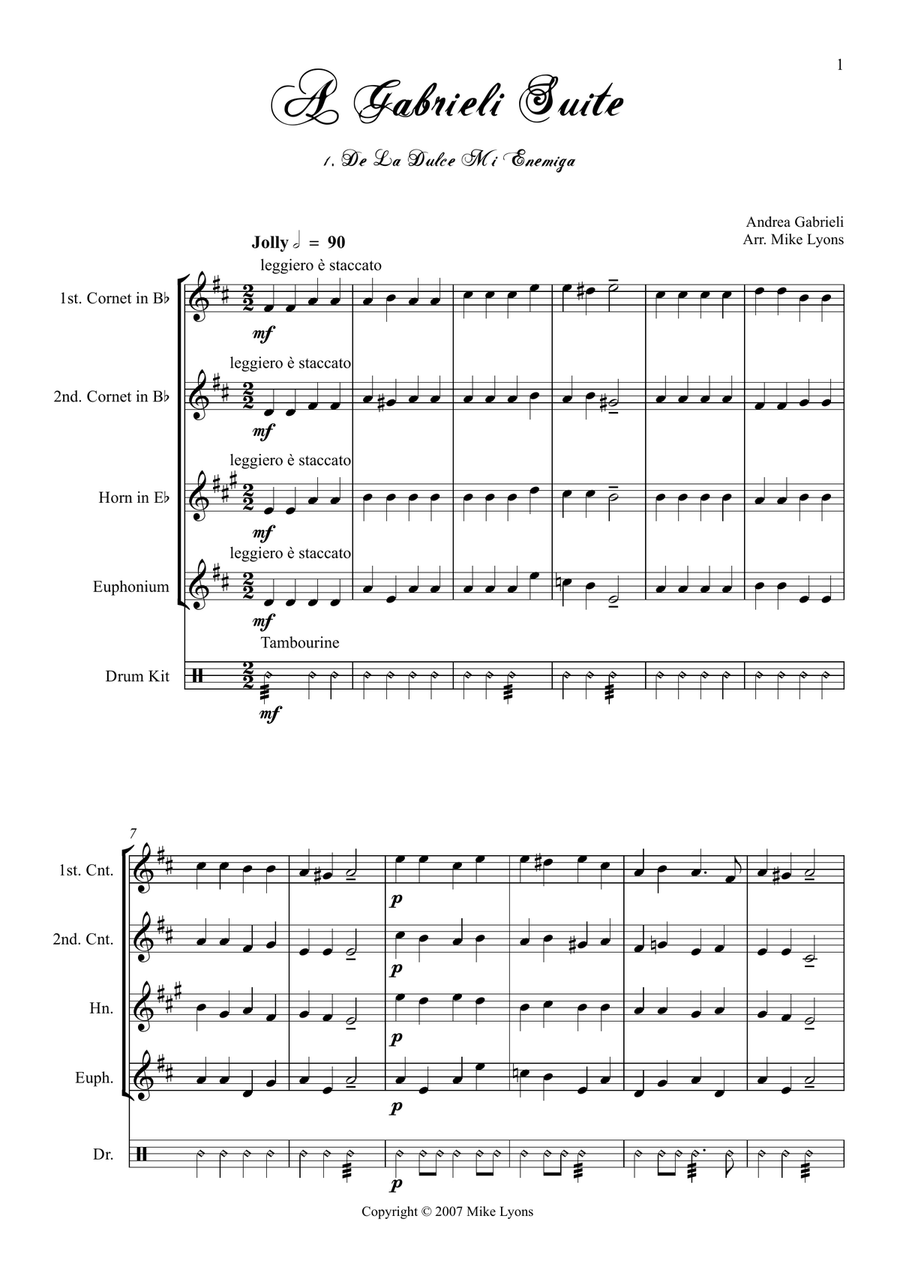 A Gabrieli Suite (Brass quartet w. percussion) Brass Ensemble scores gallery preview page 3
