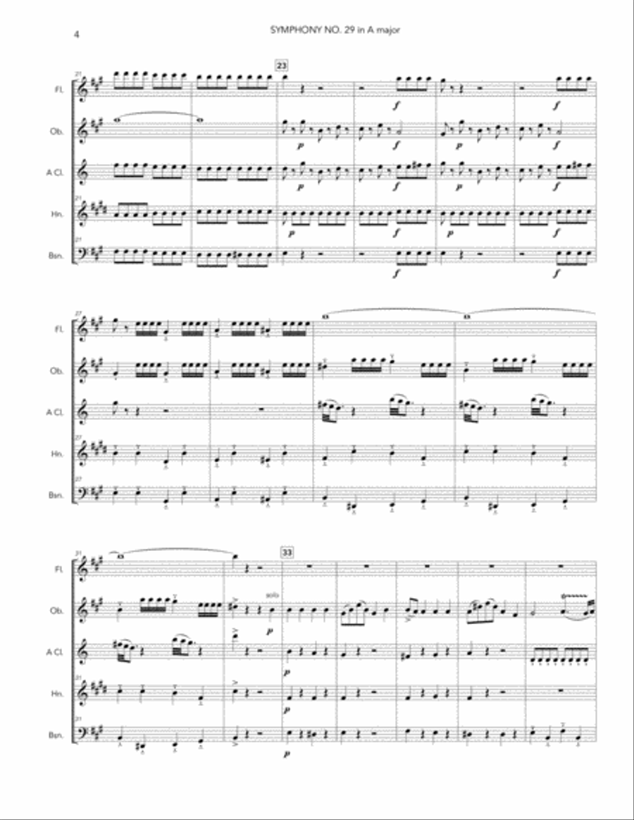 Mozart's Symphony No. 29 for Woodwind Quintet Woodwind Quintet scores gallery preview page 4