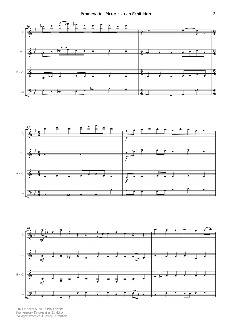 Pictures at an Exhibition - Promenade - Woodwind Quartet (Full Score) - Score Only Woodwind Quartet scores gallery preview page 2