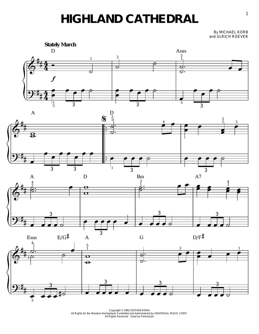 Highland Cathedral Highland Cathedral Easy Piano scores gallery preview page 1
